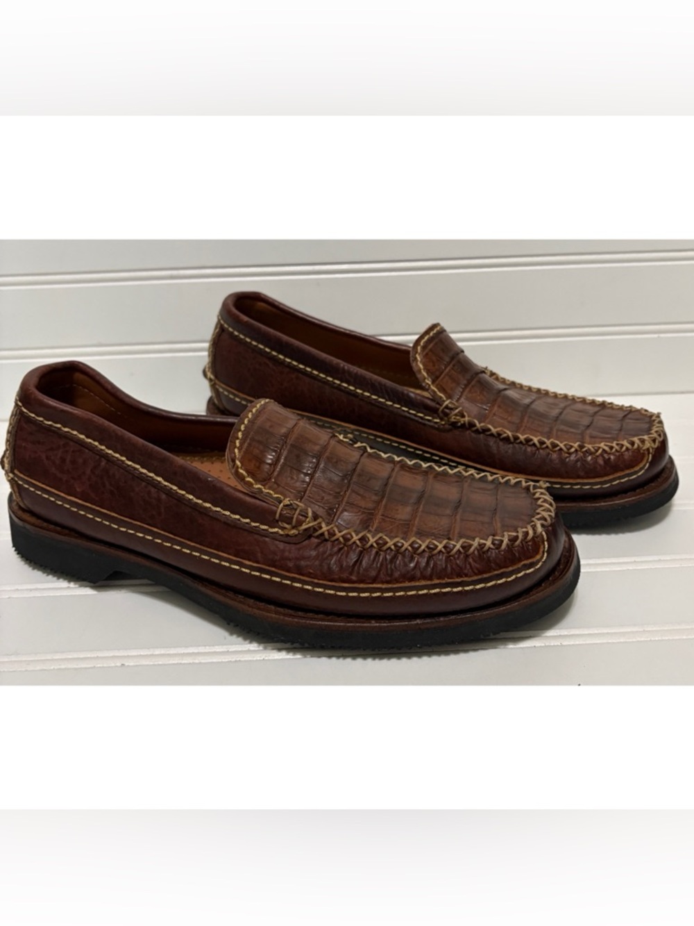 CHIPPEWA Brown Bison Slip on Leather Loafers Shoes Mens Size 8 M 37479